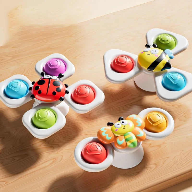 Suction Cup Spinning Cartoon Animal、Insects Spinner Toys Baby High Chair Window Gyro Stress Reliever Kids Bath Toys Gift