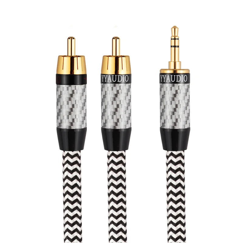 HIFI 3.5 mm to 2Rca Audio Cable 7N OCC Silver Plated RCA Cable AUX RCA Jack 3.5 Y Splitter Cable For Phone Computer to Amplifier