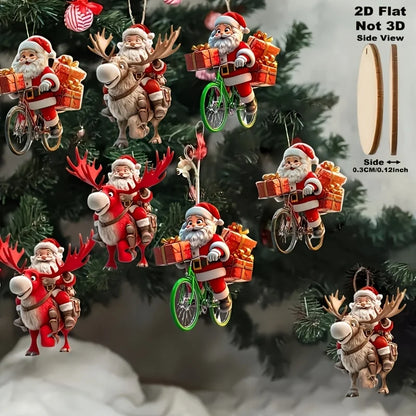 12-Piece Santa Claus Wooden Hanging Ornaments Set—Perfect for Christmas Trees and Holiday Home Decorations, 2D Flat Christmas-Themed Santa Claus Gift-Delivery Style