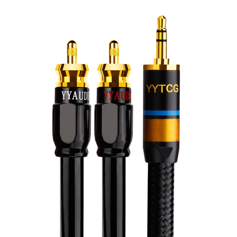 3.5mm to 2RCA audio cable, dedicated connection cable for mobile phones, power amplifiers, audio equipment and speakers
