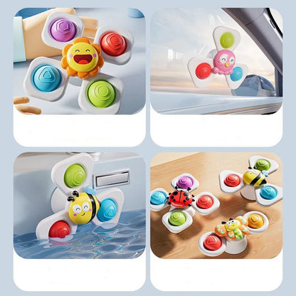 Suction Cup Spinning Cartoon Animal、Insects Spinner Toys Baby High Chair Window Gyro Stress Reliever Kids Bath Toys Gift