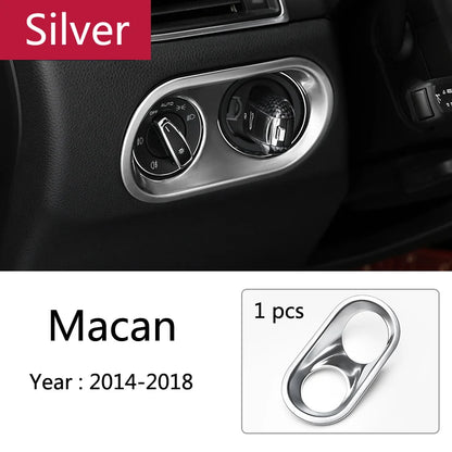 Car Styling Inner Console Headlight Switch Buttons Frame Decorative Cover Trim Strip Stickers For Porsche Macan Auto Accessories