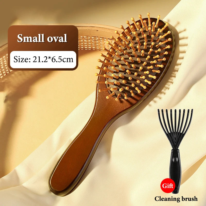 1Pcs Natural Sandalwood Massage Brush Soft Cushion Round Smooth Hair Comb Teeth For Scalp Health