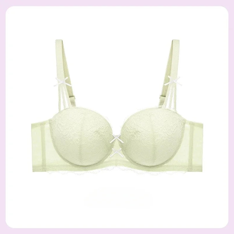 Half Cup Hot Bra Gathered Bowknot Brassiere Thin Large Size Push Up Lace Tube Top Lace Big Chest Revealing Small Lace Bra 9013A