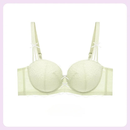 Half Cup Hot Bra Gathered Bowknot Brassiere Thin Large Size Push Up Lace Tube Top Lace Big Chest Revealing Small Lace Bra 9013A