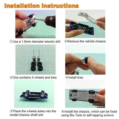 1/64 Model Car Wheels with Rubber Detachable Tires Pentagram Spoke Refitting Parts for Matchbox D:11mm+13mm 1 Set