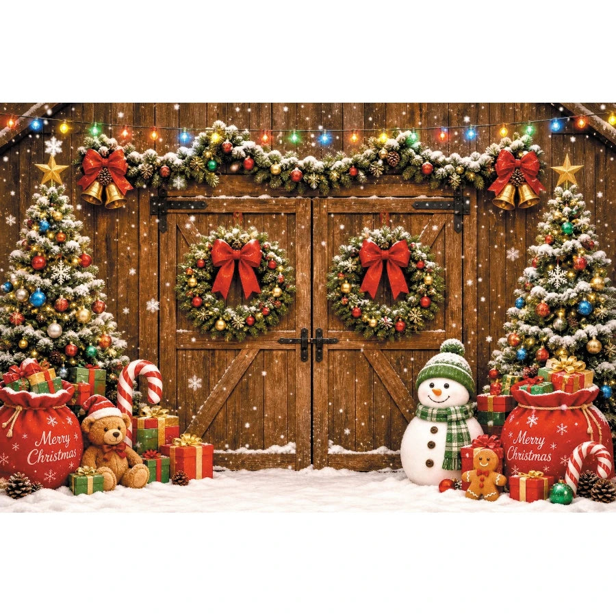 Winter Christmas Red Screen Snowman Christmas Tree Theme Banner Backdrop, Christmas Party, Home Decoration Photography Backdrop