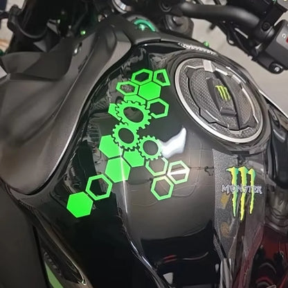 1PC Honeycomb Gear Motorcycle Stickers Motocross Fairing Fuel Tank Scooter Deocr Waterproof DIY Motorcycle Helmet Vinyl Decals