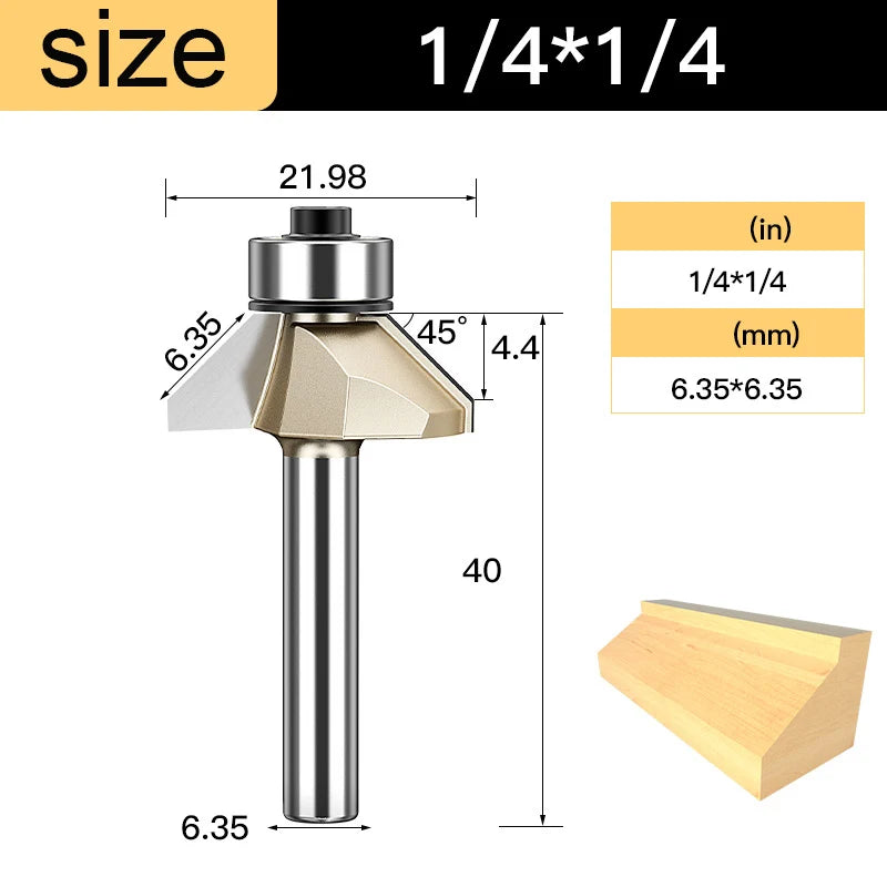 Tideway 45 Deg Bevel Edge Forming Chamfer Router Bits with Bearing Chamfering CNC Wood Cutting Tools Woodworking Milling Cutter