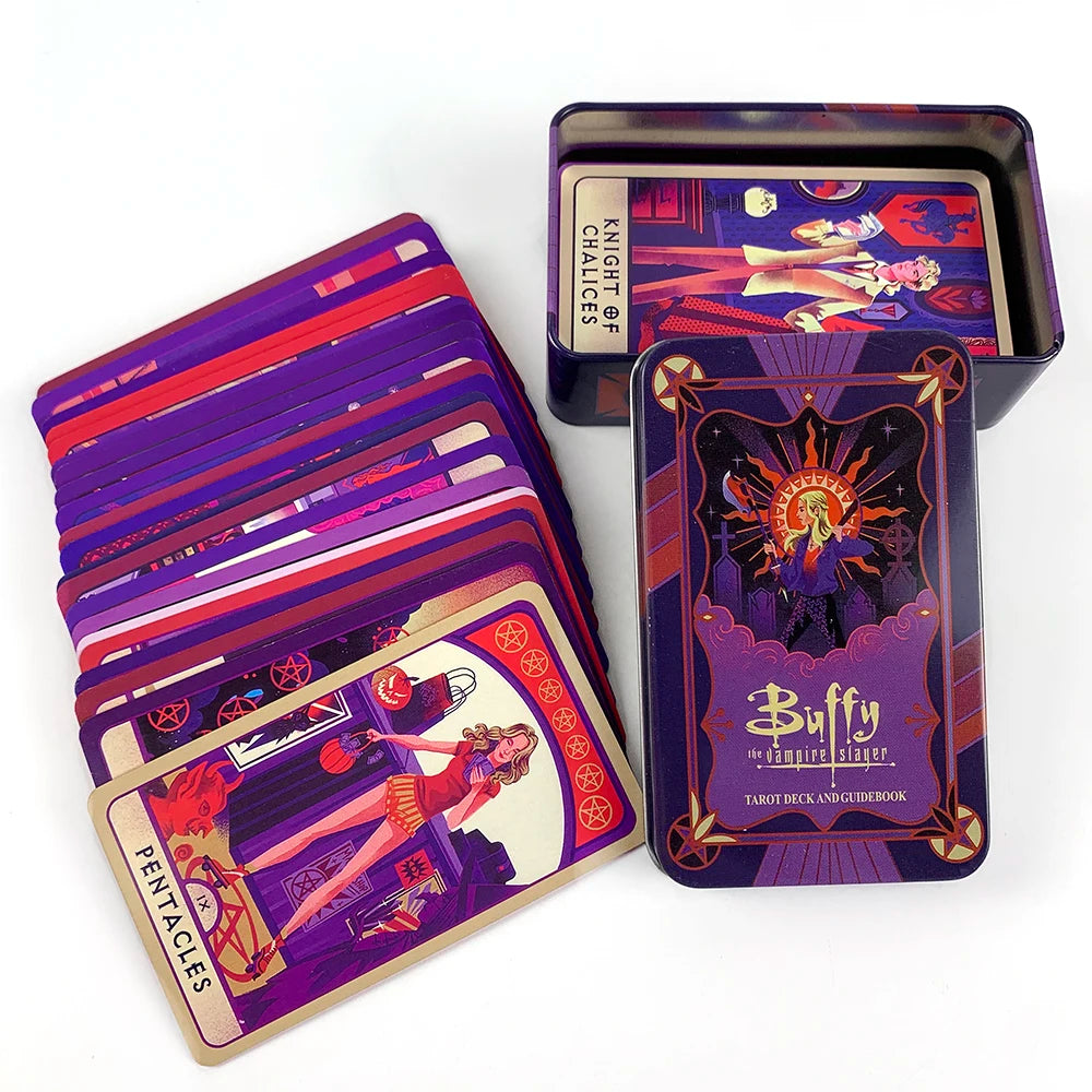 Purple Buffy the Vampire Slayer Tarot Cards In A Tin Box Metal Box With Paper Guidebook Gold-Gilded Edges Divination Game