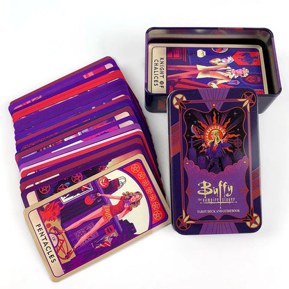 Purple Buffy the Vampire Slayer Tarot Cards In A Tin Box Metal Box With Paper Guidebook Gold-Gilded Edges Divination Game