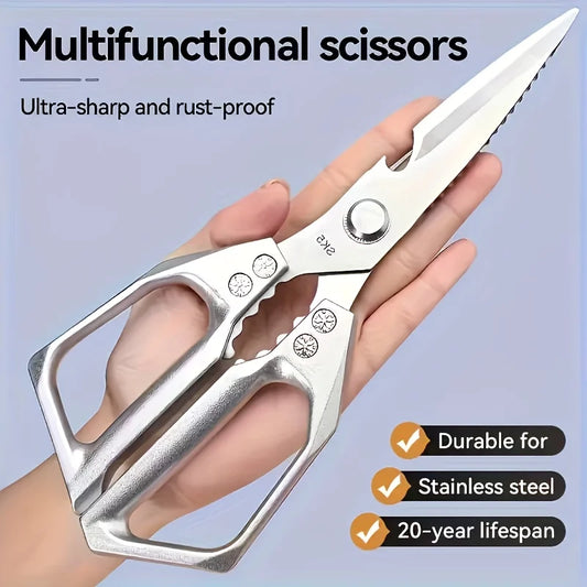 Heavy Duty Stainless Steel Kitchen Meat Scissors, Non-Slip Ergonomic Handle Multipurpose Household Commercial Utility Shears