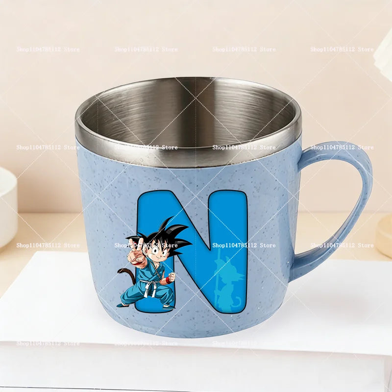 Dragons Ball 304 Stainless Steel Mouth Cup Goku Anime Kawaii Letter A-Z Coffee Milk Water Mug  Anti-scalding Camping Cups Gift