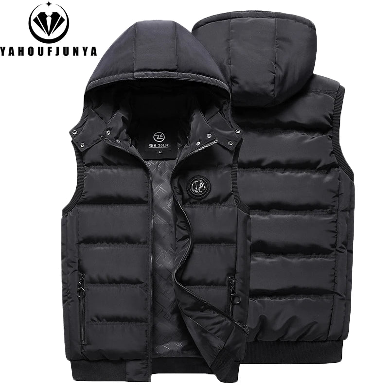 Men Autumn Sleeveless Fleece Warm Detachable Hooded Vest Men Winter Outdoors Casual Solid Pocket Zipper Fashion Vest Male Coat