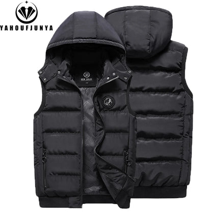 Men Autumn Sleeveless Fleece Warm Detachable Hooded Vest Men Winter Outdoors Casual Solid Pocket Zipper Fashion Vest Male Coat
