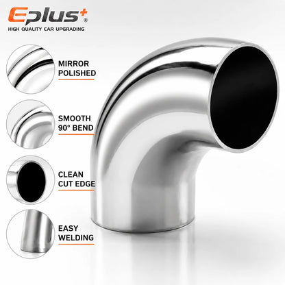 1PCS Universal Stainless Steel 90 Degree Elbow Pipe Polished Weld‑On Pipe Fitting Bend Tube for Car Exhaust Muffler Replacement