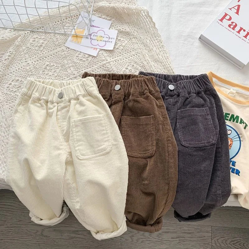 New Spring Autumn Kids Pants 2-7T Simple Style Boys and Girls Loose Corduroy Trousers Baby Clothing Children Pants Outdoor Wear