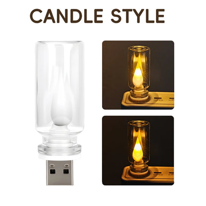 RGB Dynamic LED Touch Ambient Light Candle Type Night Light Clear Glass Flickering Flame Light USB Car Interior Accessories