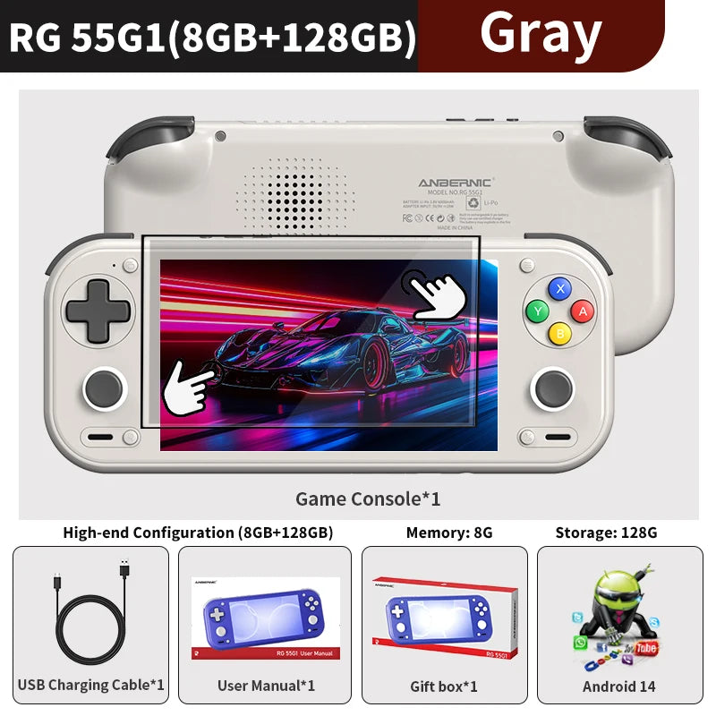 Anbernic RG 55G1 Retro Handheld Game Console 5.5" Incell IPS Multi-touch Screen 6000mAh Android RG55G1 All One Video Game Player
