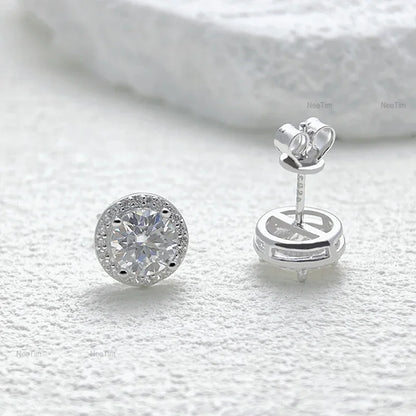 NeeTim 0.5-2CT Moissanite Stud Earrings for Women Sparkling Lab Diamond Sterling Silver S925 Wedding Party Jewelry Certified