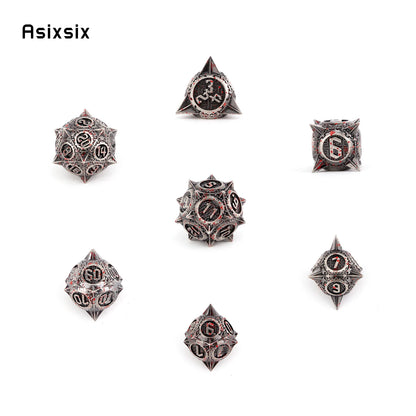 7 Pcs Silver Red Meteor Hammer Metal Dice Solid Metal Polyhedral Dice Set Suitable for Role-Playing RPG  Board Game Card Game
