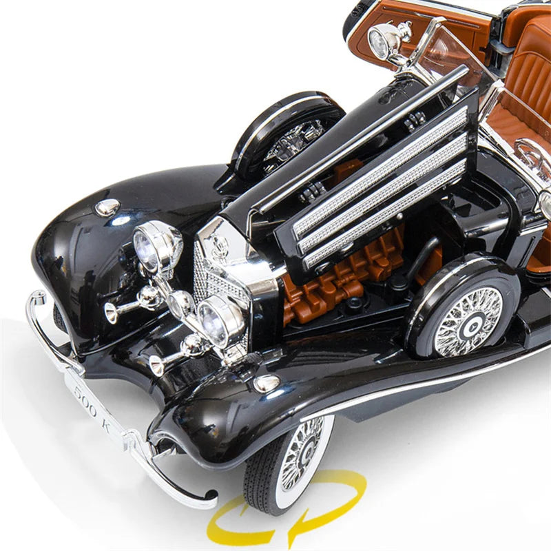 1:18 1936 Benzs 500K Alloy Classic Car Model Diecast Metal Retro Vehicles Car Model Simulation Sound and Light Children Toy Gift