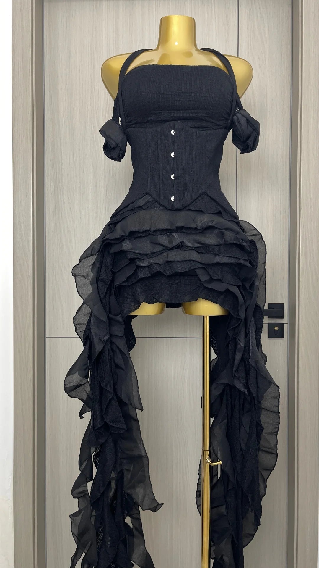 Women Skirt Suit Draped Dress Three Piece Sets Sexy Halter Ruffled Dress Lace-up Corset Top Shorts Party Cocktail Dress Vestidos