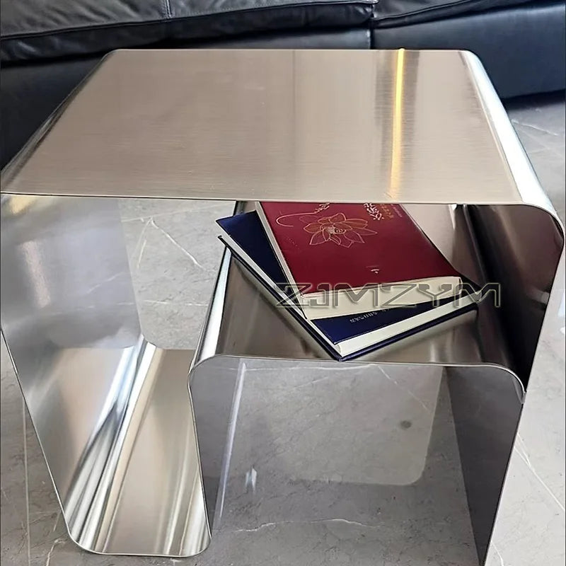 Nordic Stainless Steel Tea Table Minimalist Bedside Nightstand Modern Sofa Corner Accent Table for Bedroom Coffee Desk