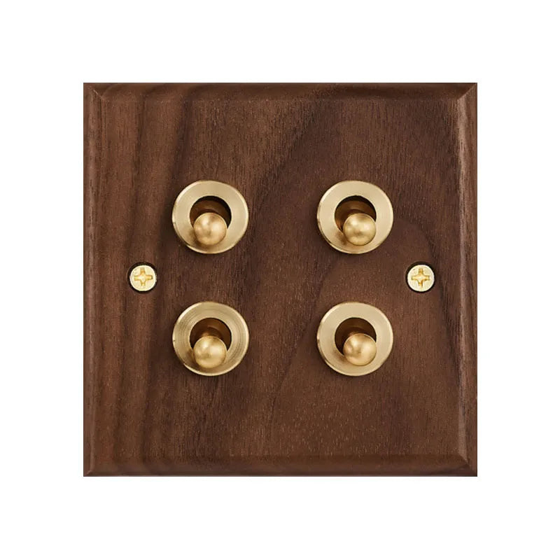 Black walnut wood retro British light switch socket, bedside wall lamp switch LED dimmer, pure wood brass toggle switch board