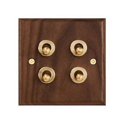 Black walnut wood retro British light switch socket, bedside wall lamp switch LED dimmer, pure wood brass toggle switch board