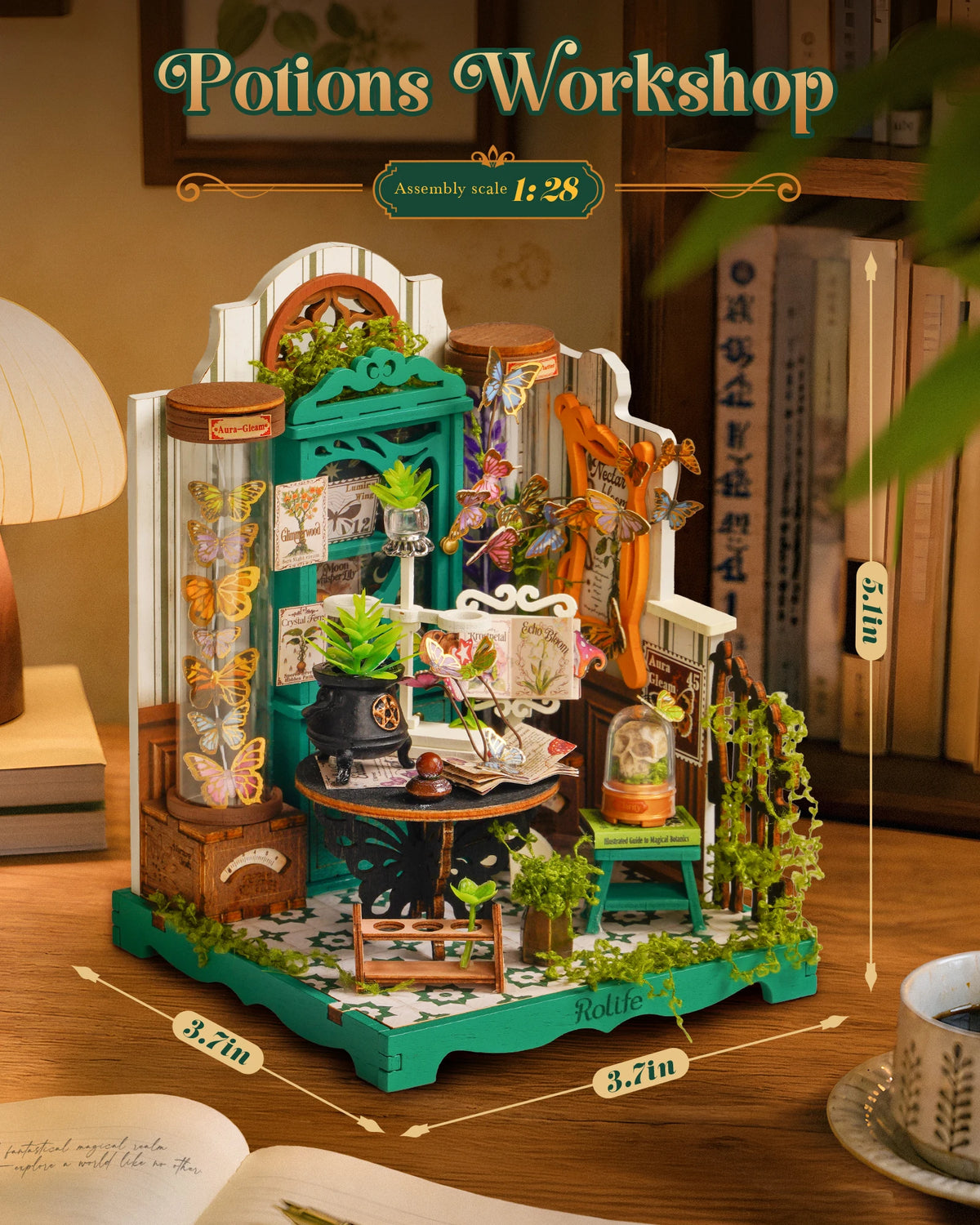 Rolife Tea Room DIY Miniature Dollhouse Kit Craft Gift 1:28 Gothic Rosa Salon Diorama Wooden Model Collectible Home Display