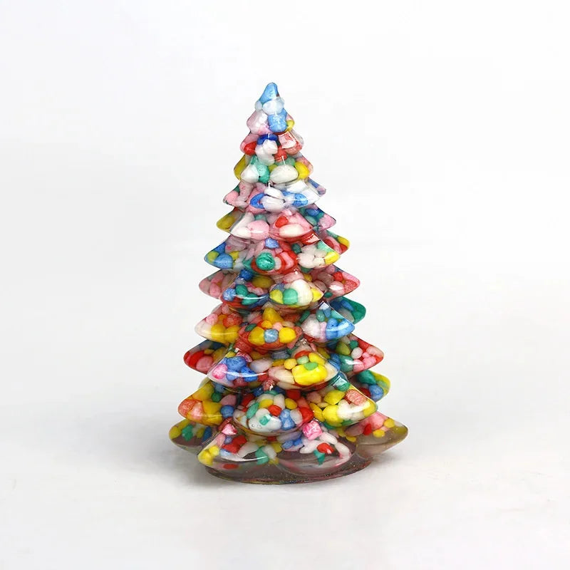 Christmas Tree Mini Resin Ornament, Glitter Artificial Tabletop Decor, Fake Pine Table Centerpiece, Holiday Party Desktop Gift
