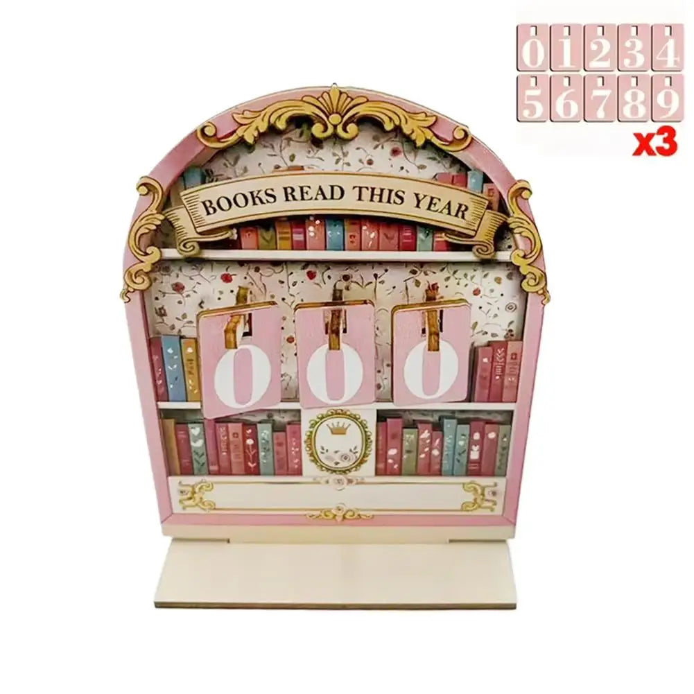 Wooden Book Reading Counter Vintage Year Tracker Multi-Purpose Bookshelf Ornament Home Office Gift for Reading Enthusiast
