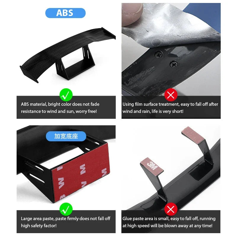 Black Mini Tail Fins for Cars Decorations Vehicle Exterior Retrofit Parts Racing Sport Style Universal Decorative Spoiler Wing