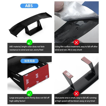 Black Mini Tail Fins for Cars Decorations Vehicle Exterior Retrofit Parts Racing Sport Style Universal Decorative Spoiler Wing