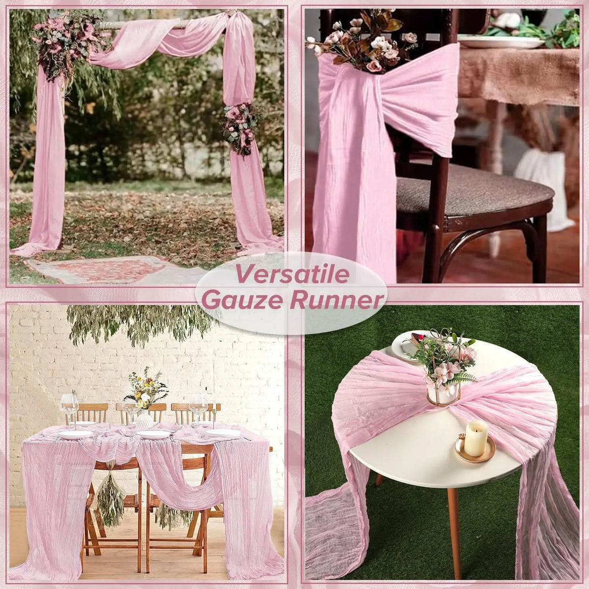 1PCS/6PCS 90*300CM Light Pink Cheesecloth Table Runner Boho Gauze Fabric Rustic Sheer Table Runners For Wedding Bridal Shower