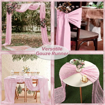 1PCS/6PCS 90*300CM Light Pink Cheesecloth Table Runner Boho Gauze Fabric Rustic Sheer Table Runners For Wedding Bridal Shower