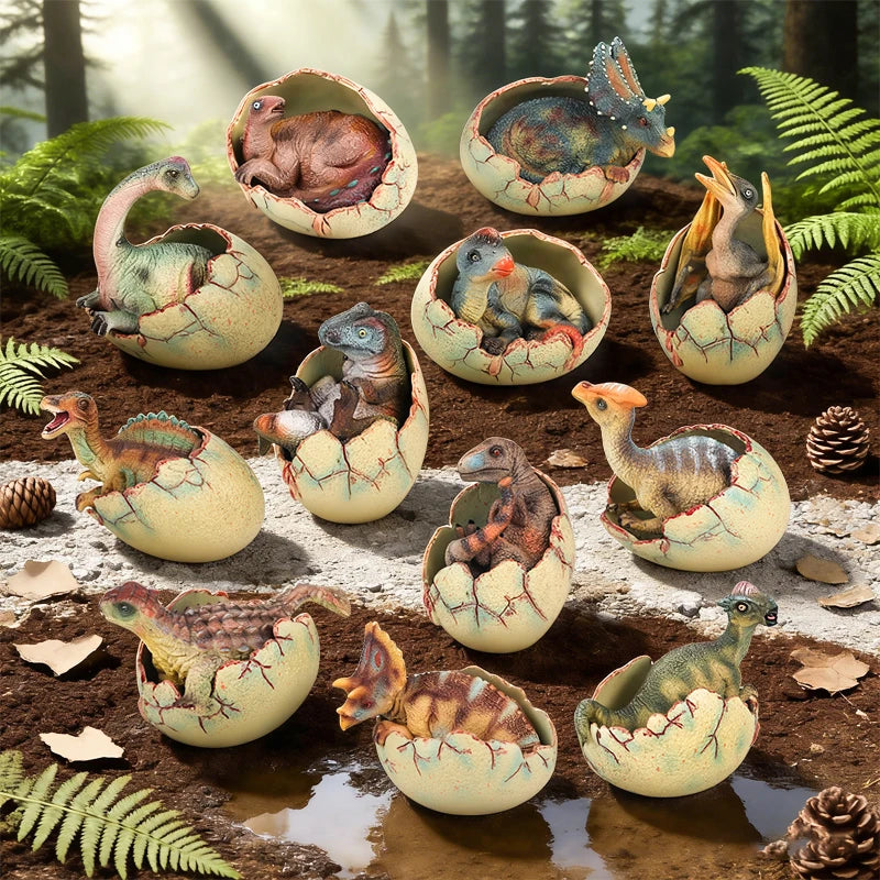 Oenux Classic Dinosaur Cubs T-Rex Saichania Spinosaurus Velociraptor  Pterosaur Cracked Dinosaur Egg Model Collection Kid Toy