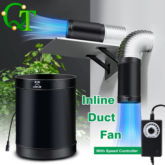 4/6 Inch Inline Duct Fan Adjustable Speed DC Brushless Motor Ventilation Fan for Greenhouse Tent Living Room Dining Room Kitchen