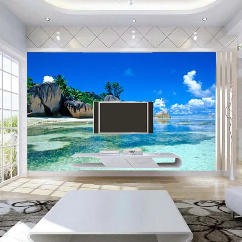 Custom Mural Wallpaper 3D Ocean Sea Beach Photo Background Non-woven Wallpaper For Bedroom Living Room Wall Painting Home Decor