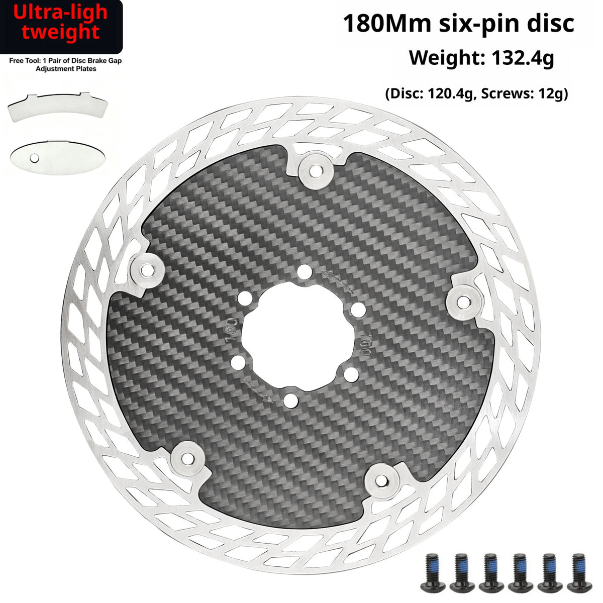 Ultra Light Carbon Fiber Bicycle Disc Brake Rotor 140mm 160mm 180mm 6-Bolt Center Lock Floating Brake Disc Stainless Steel Heat
