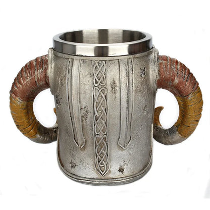 600ml Viking Skull Mug Stainless Steel Coffee Mugs Travel Cup Horn Drinking Tea Mug Halloween Decoration Ceramic Tiki Mug