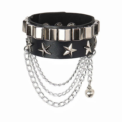 Punk Fashion Men Black Cuff Leather Bracelet Wristband Metal Rivets Stud Charm 80s Wrap Bangle for Women Rock Gothic Jewelry