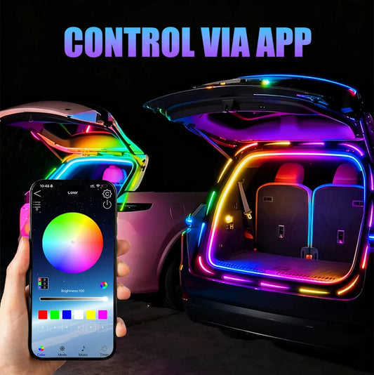 RGB Colorful Car Rear Trunk LED Light Bar 4M LED Flexible Waterproof Atmosphere Light Strip With APP Control Colorful 64 Colors