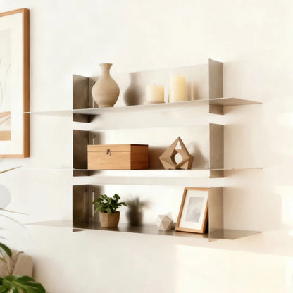 ‌Industrial Wall Floating Bookshelf Creative Modular Storage Rack Living Room Display Organizer Stainless Steel Retail Shelf