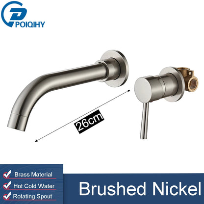 Golden Basin Faucet Bathroom Mixer Sink Tap Wall Mounted Hot Cold Water Tap Single Handle Rotating Spout Bathroom Faucet