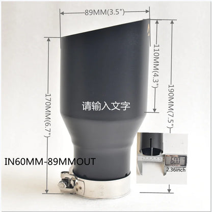 AK 304 Stainless Steel Matte Black Exhaust Tip Single Exit Angled Muffler Tail Pipe Universal Fit for Cars SUVs 51mm/63mm