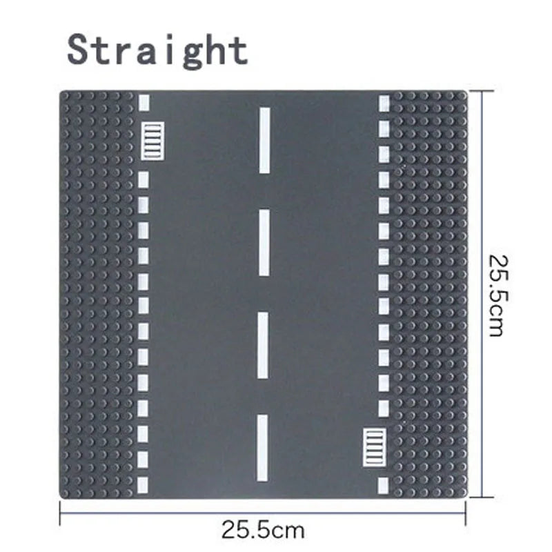 City Road Street Baseplate Straight Crossroad Curve T-Junction Building Blocks Base Plates Construction for Children Kids
