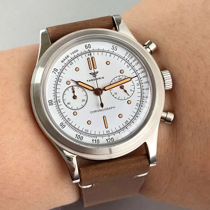 Rose Gold 38mm Tandorio Retro Men Watch Sport Watches Miyota OS20 Movement Chronograph Quartz Clock Black White Arched Glass