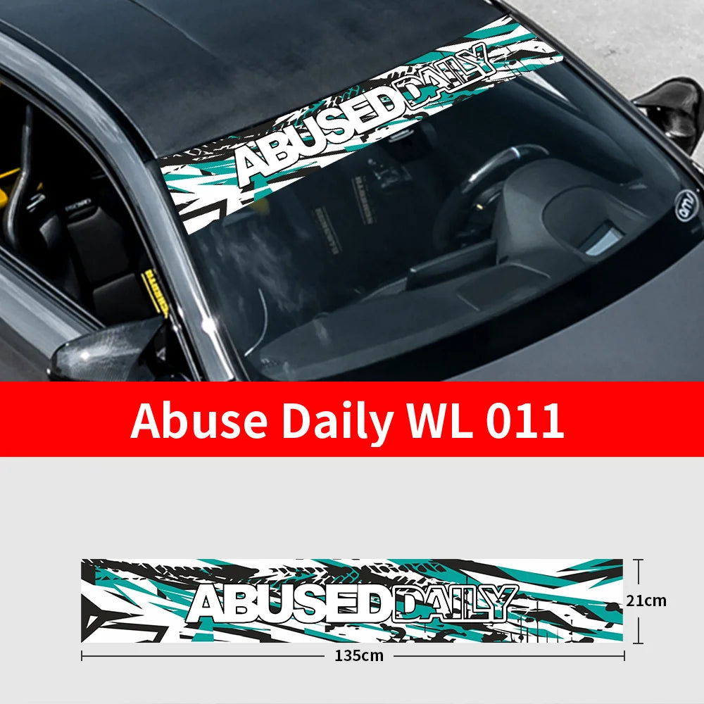 Abuse Daily Car Front and Rear Windshield Stickers Waterproof Sunscreen Windscreen Banner Decal Window Sticker Accessories